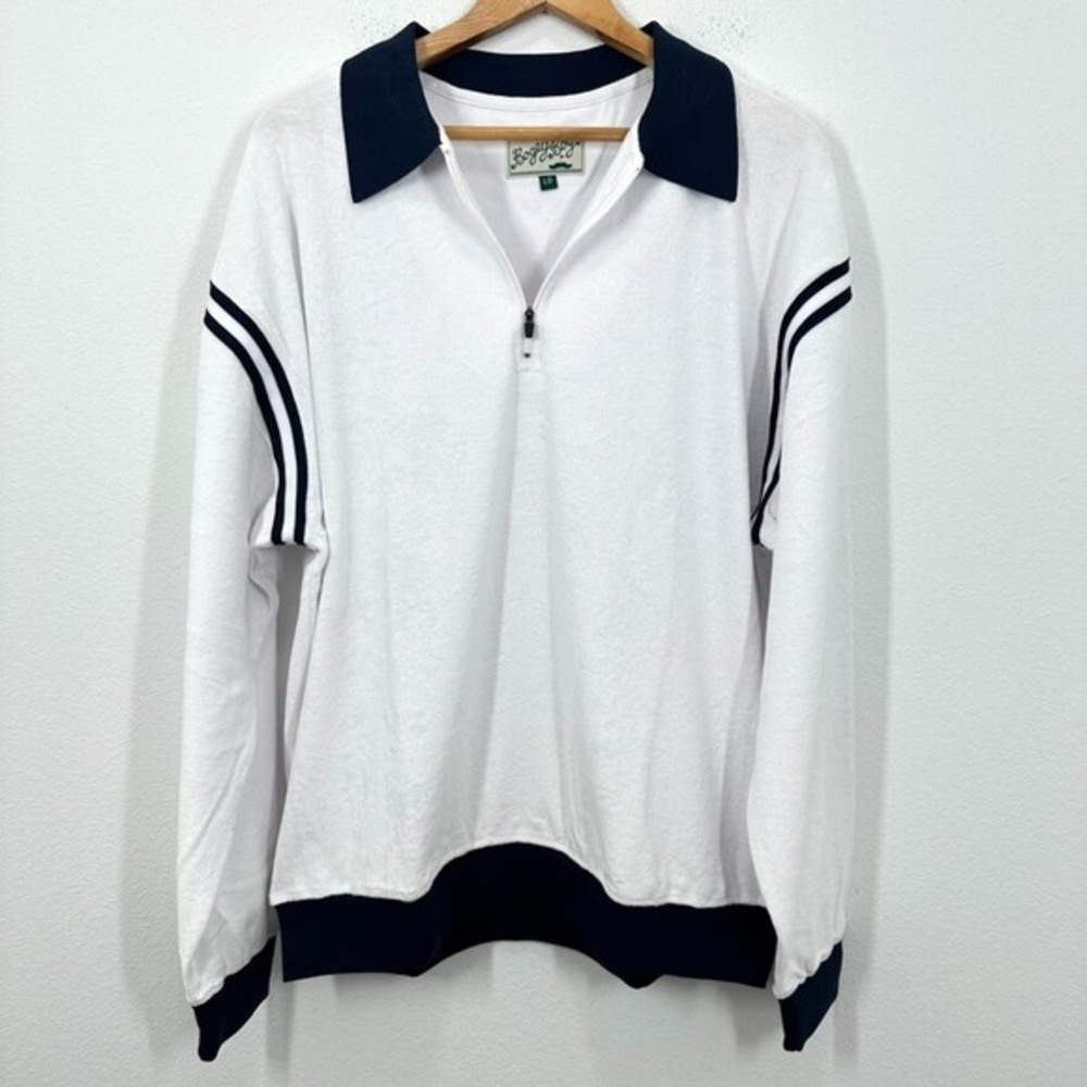 Bogey Boys White Navy Terry Cloth Cotton Quarter‎ Zip Longsleeve Sweater Preppy
